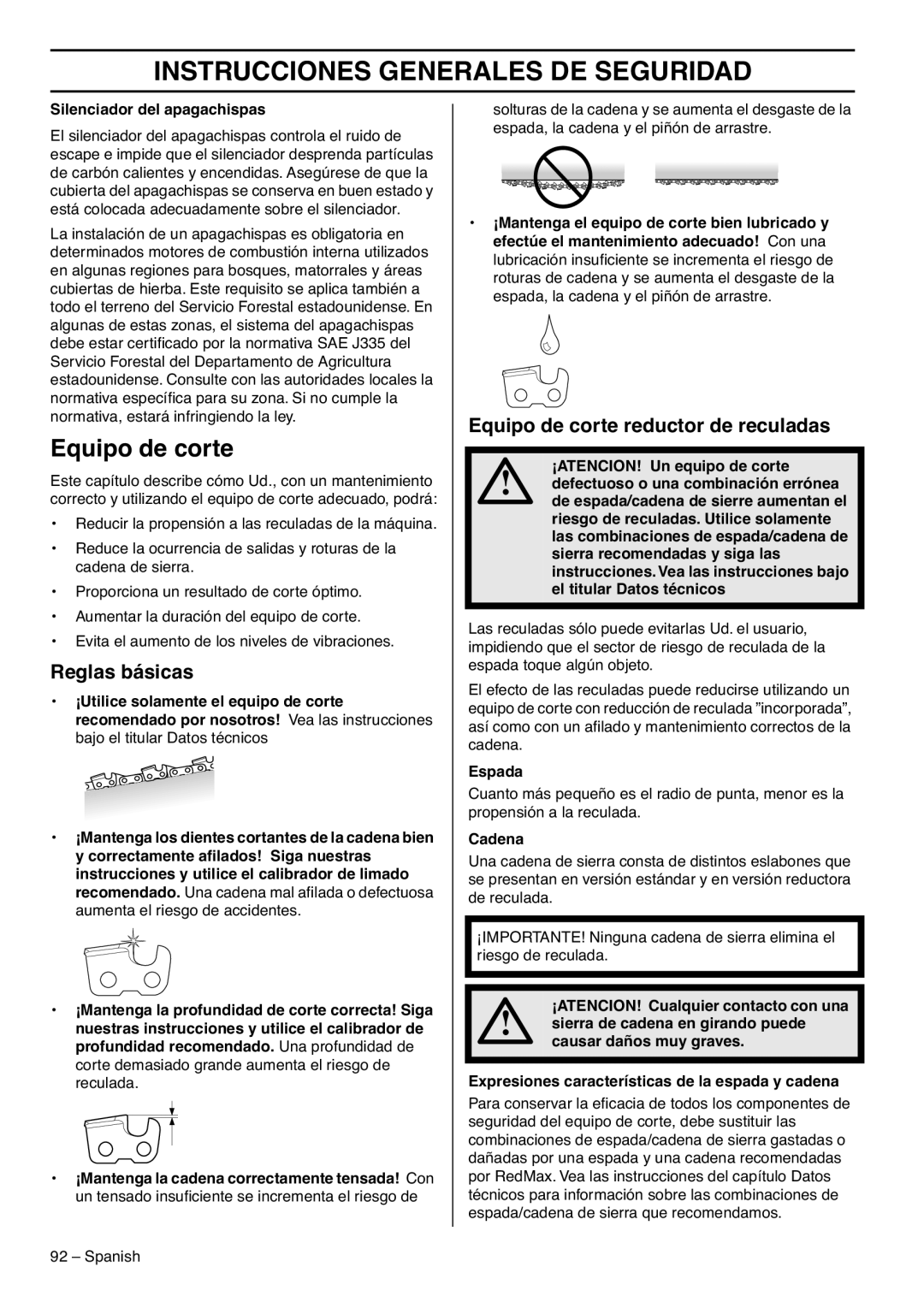 RedMax GZ7000 manual Reglas básicas, Equipo de corte reductor de reculadas 