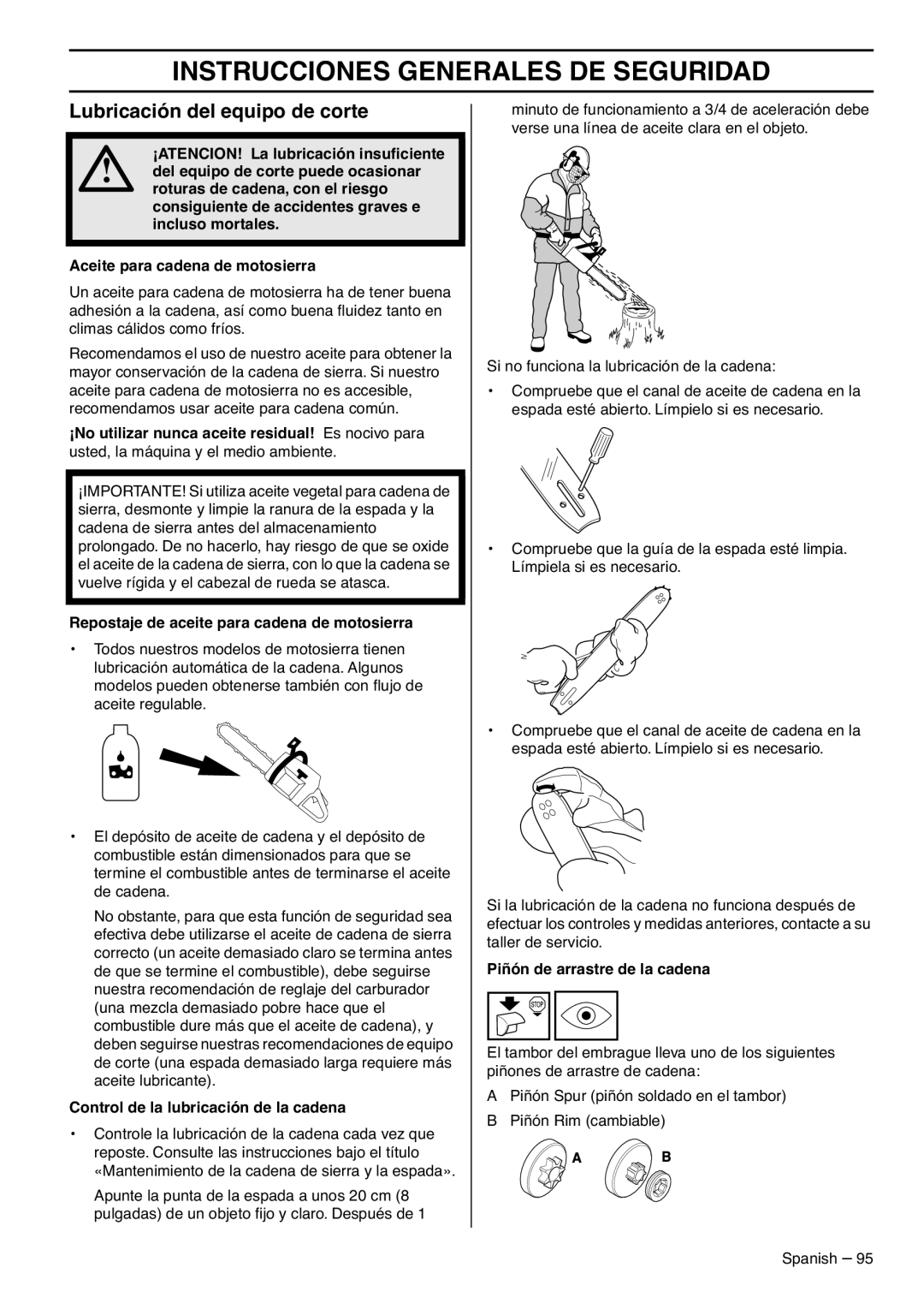 RedMax GZ7000 manual Lubricación del equipo de corte, Repostaje de aceite para cadena de motosierra 