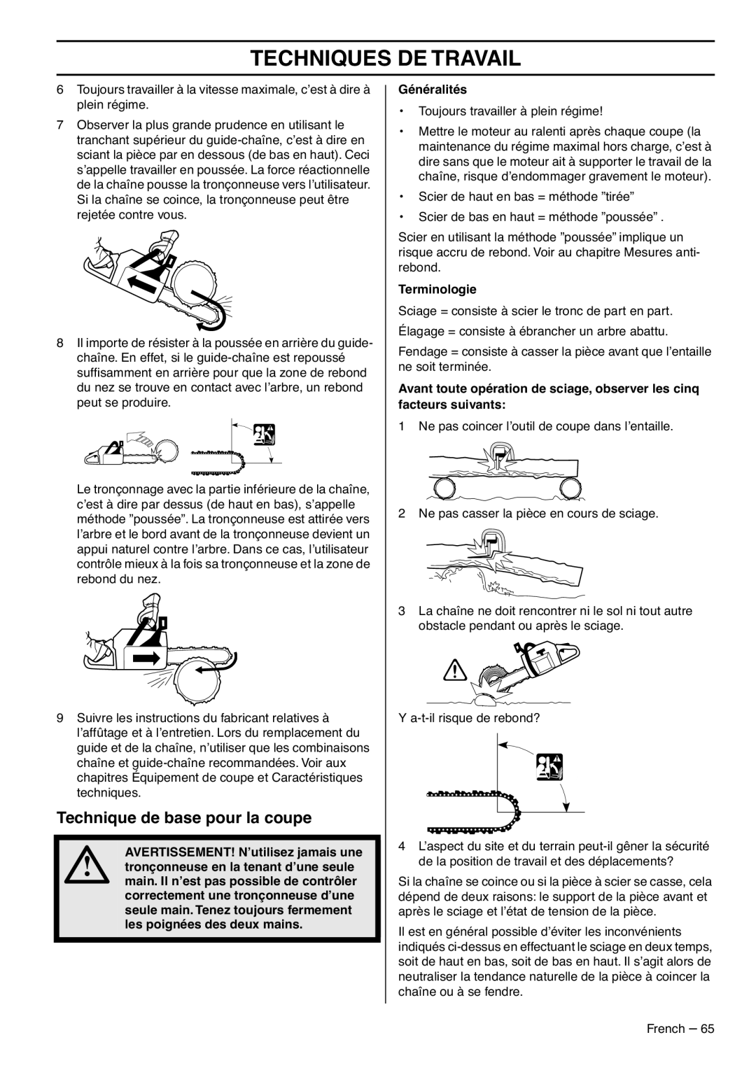 RedMax GZ7000 manual Technique de base pour la coupe, Techniques De Travail, Généralités, Terminologie 