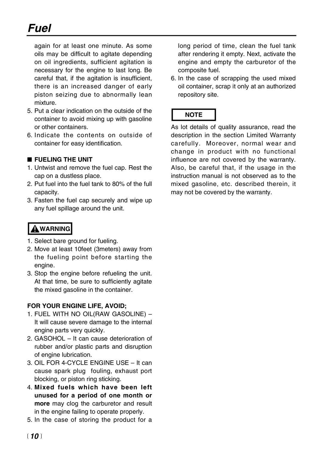 RedMax HB250 manual Fueling the Unit, For Your Engine LIFE, Avoid 