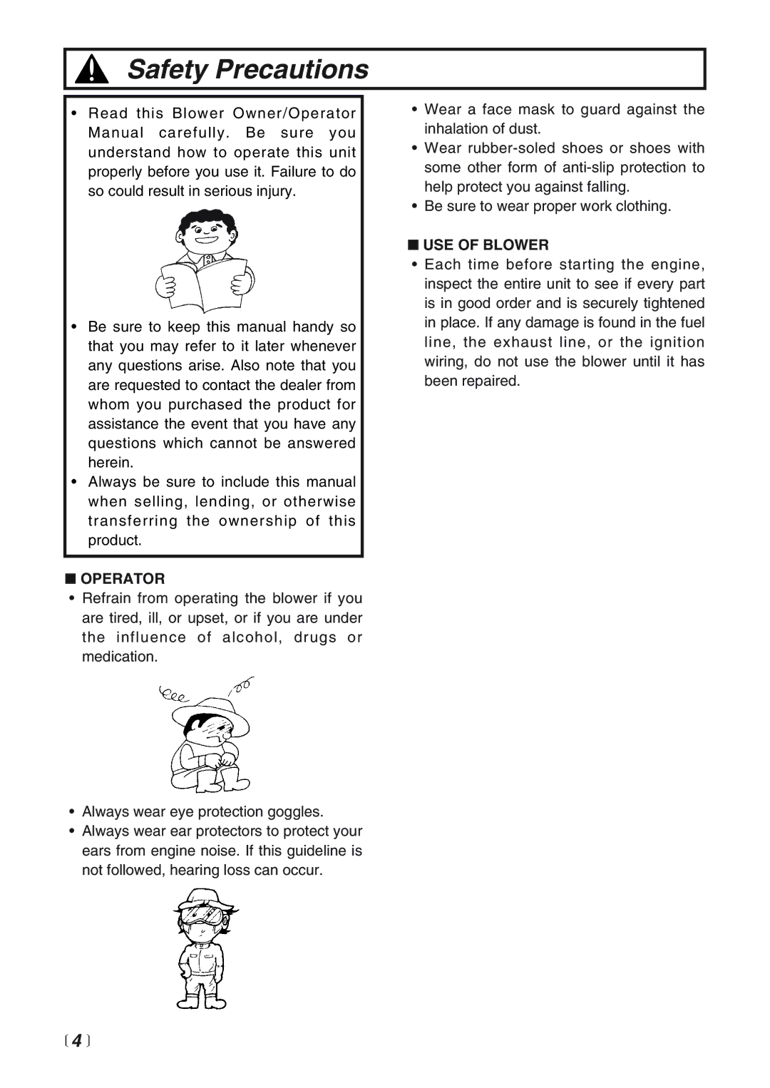 RedMax HB250 manual Safety Precautions, Operator, USE of Blower 