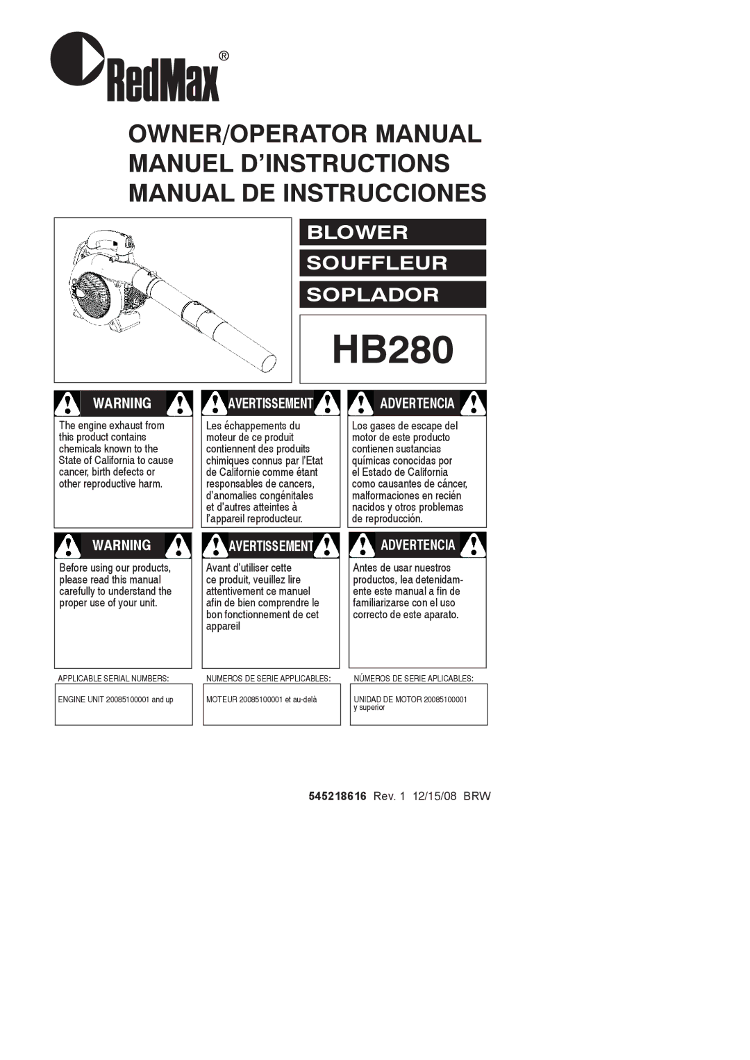 RedMax HB280 manual 