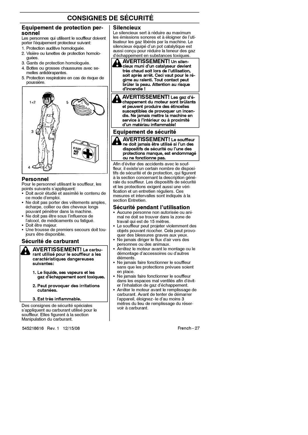 RedMax HB280 manual Consignes DE Sécurité 