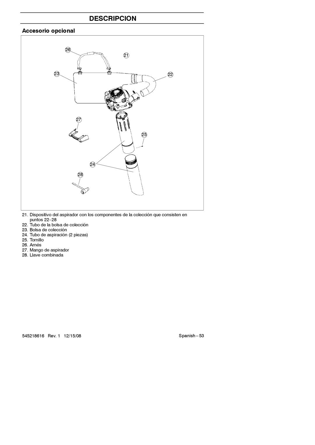 RedMax HB280 manual Accesorio opcional 