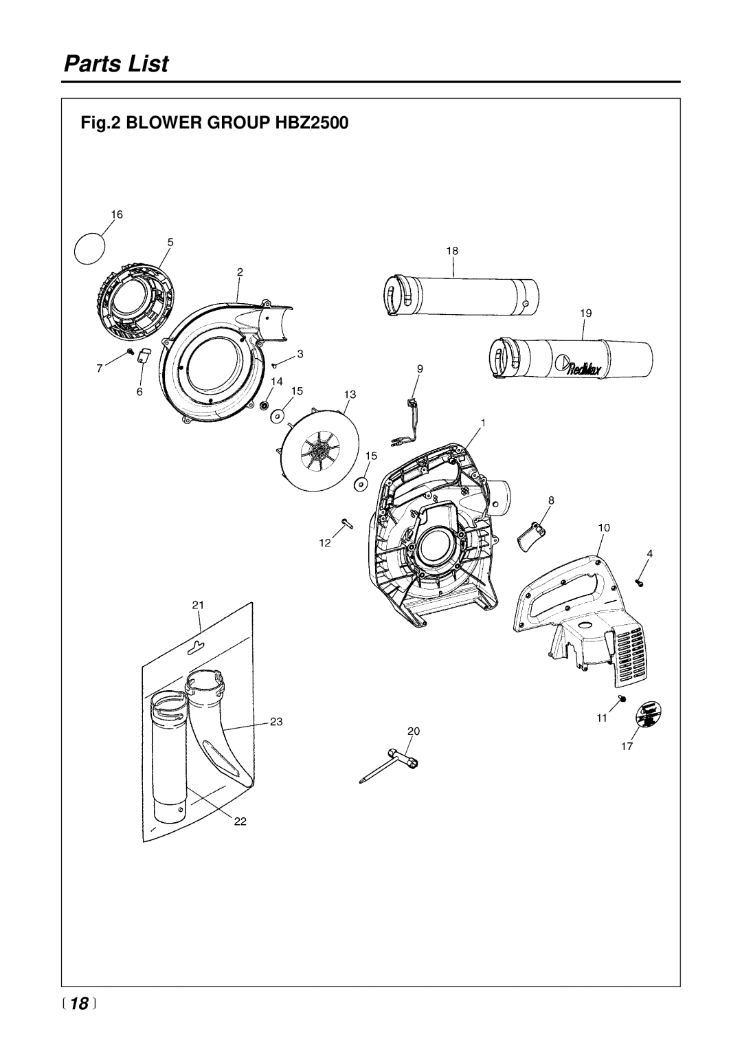 RedMax manual Blower Group HBZ2500,  18  