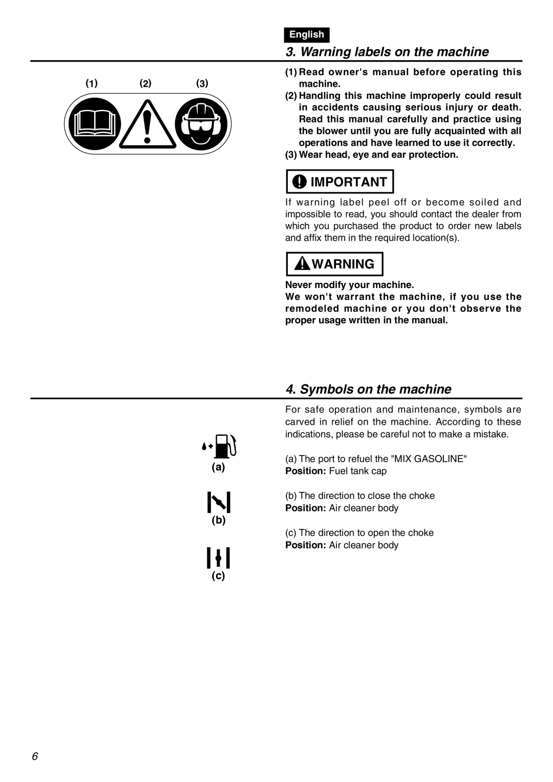 RedMax HBZ2601-CA manual Symbols on the machine, Machine 