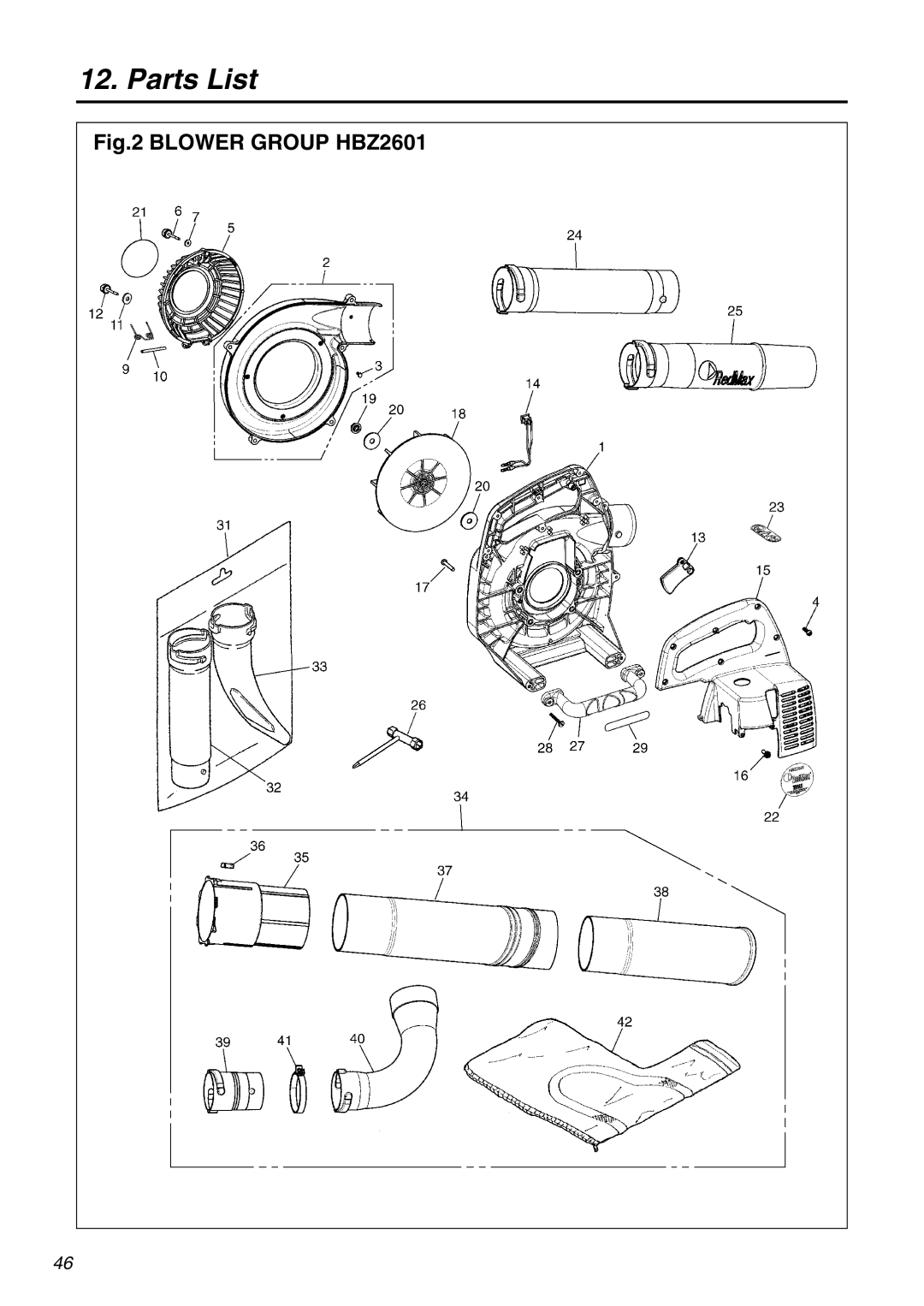 RedMax manual Blower Group HBZ2601 