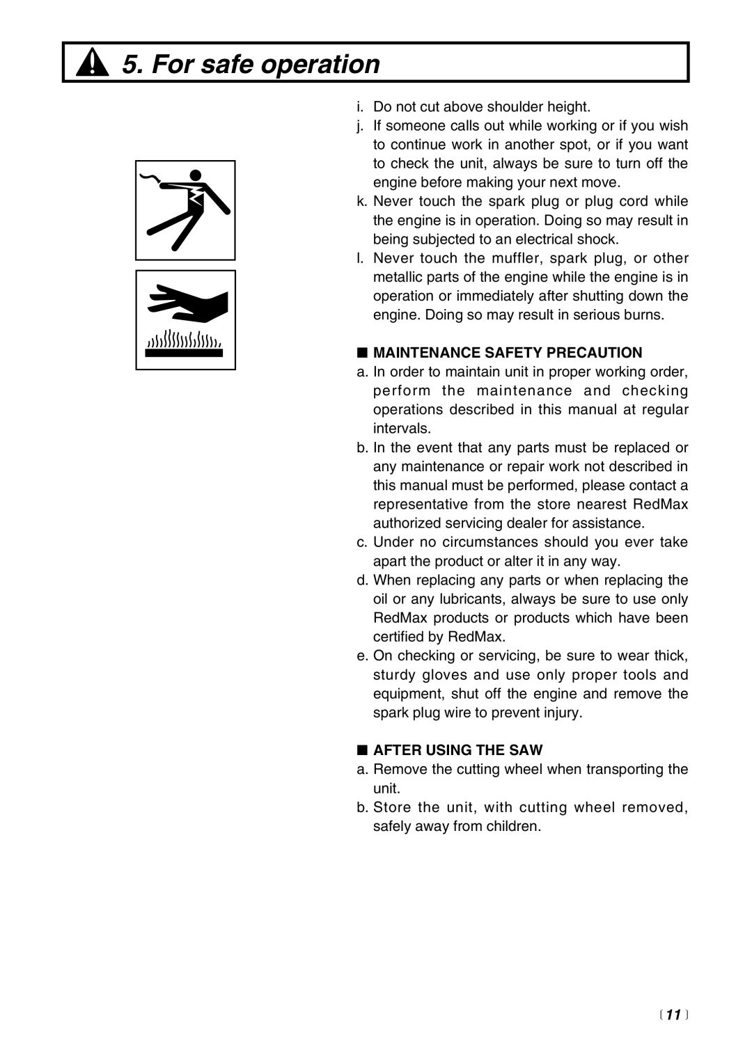 RedMax HC510DV manual Maintenance Safety Precaution, After Using the SAW,  11  