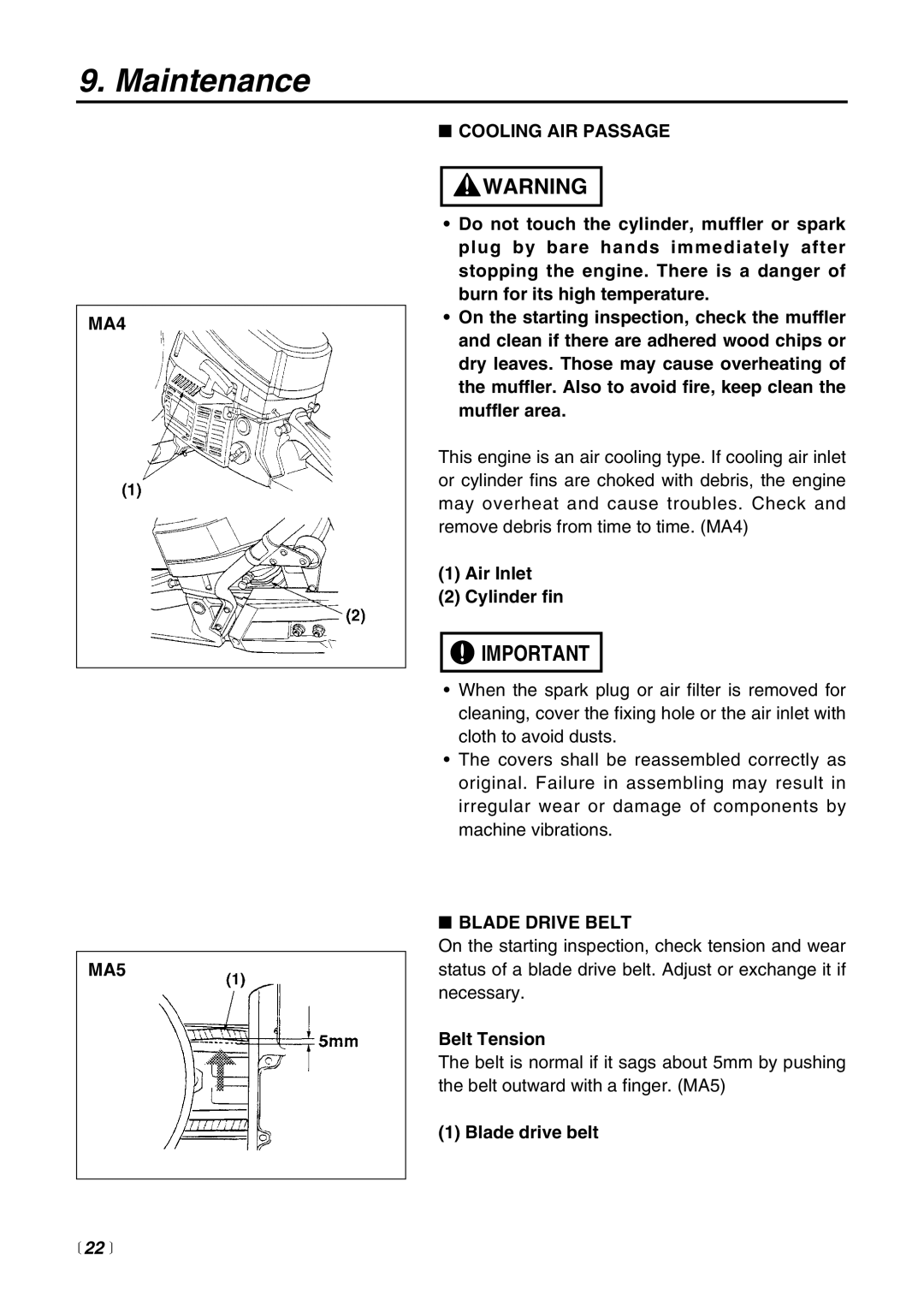 RedMax HC510DV manual MA4 MA5 Cooling AIR Passage, Blade Drive Belt,  22  