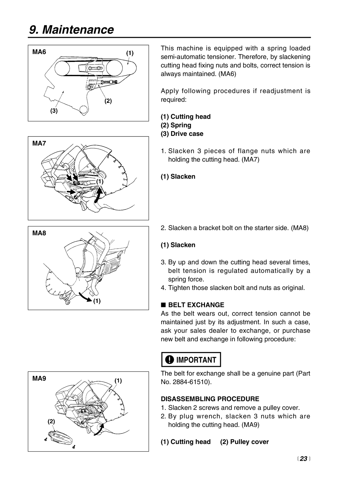 RedMax HC510DV manual MA6 MA7 MA8 MA9, Belt Exchange, Disassembling Procedure 