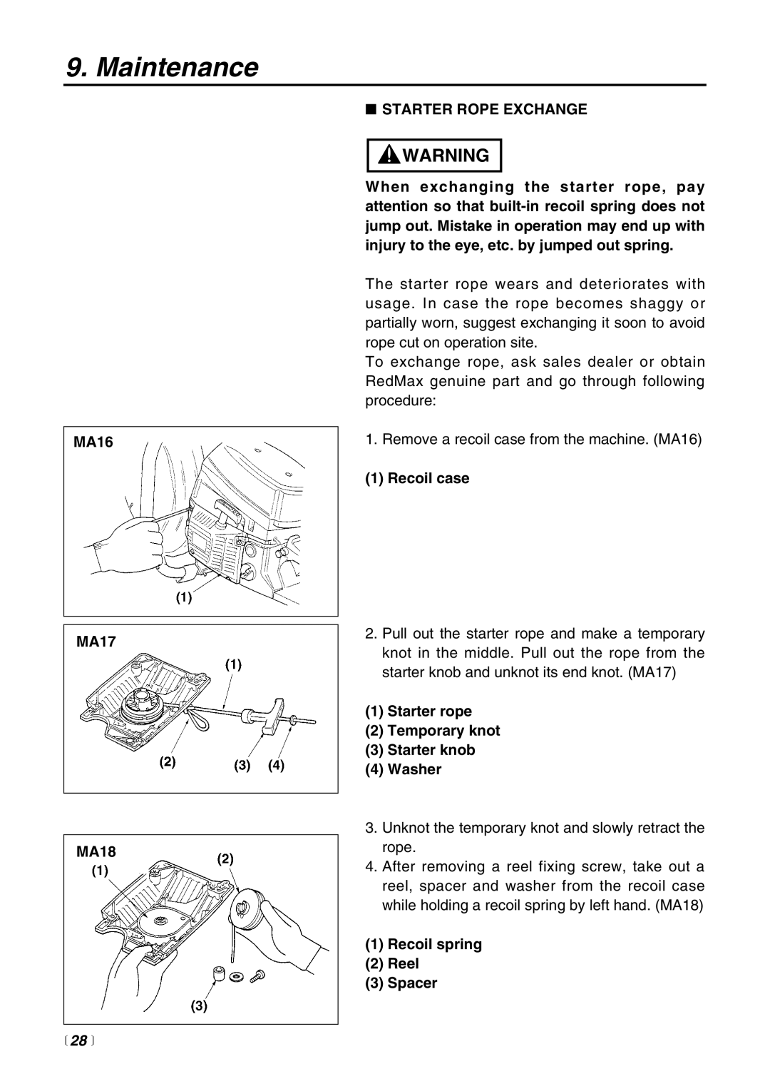 RedMax HC510DV manual Starter Rope Exchange,  28  