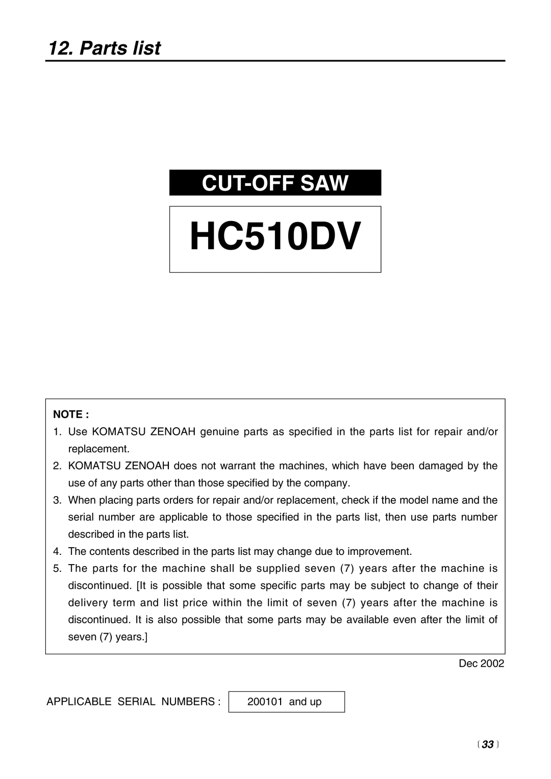 RedMax HC510DV manual Parts list,  33  