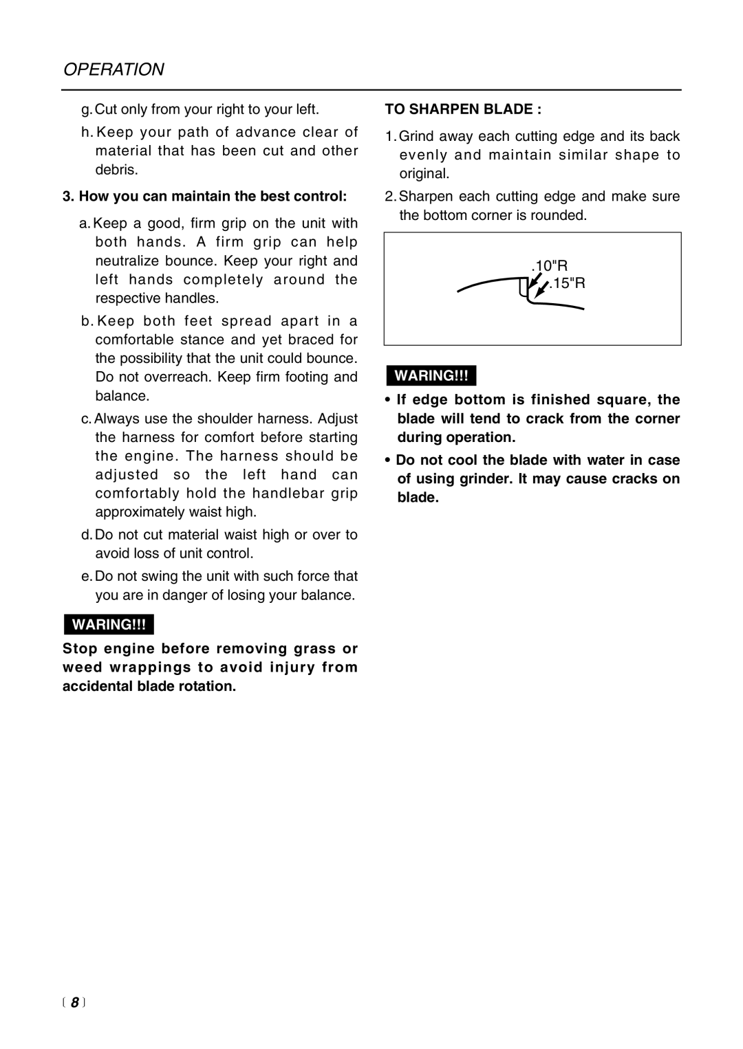 RedMax BC2200LDC, HE2200LDC, BC2200E, BT2200LDC manual How you can maintain the best control, To Sharpen Blade,  8  