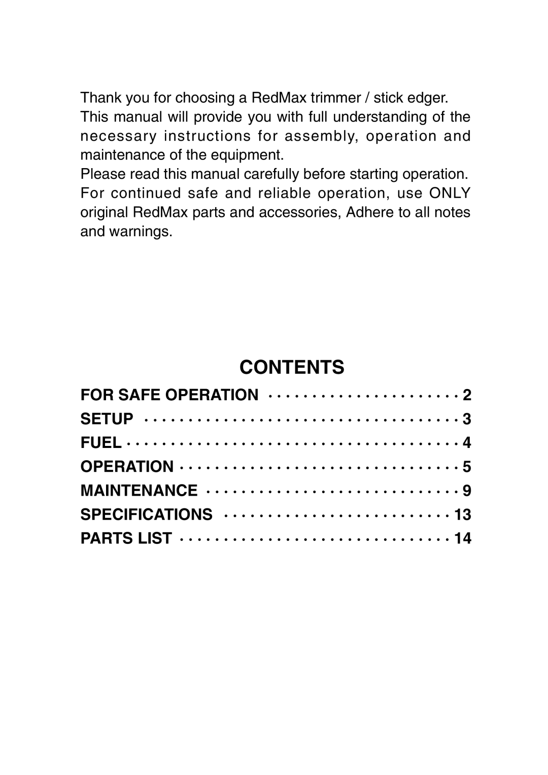 RedMax BT2200LDC, HE2200LDC, BC2200E, BC2200LDC manual Contents 