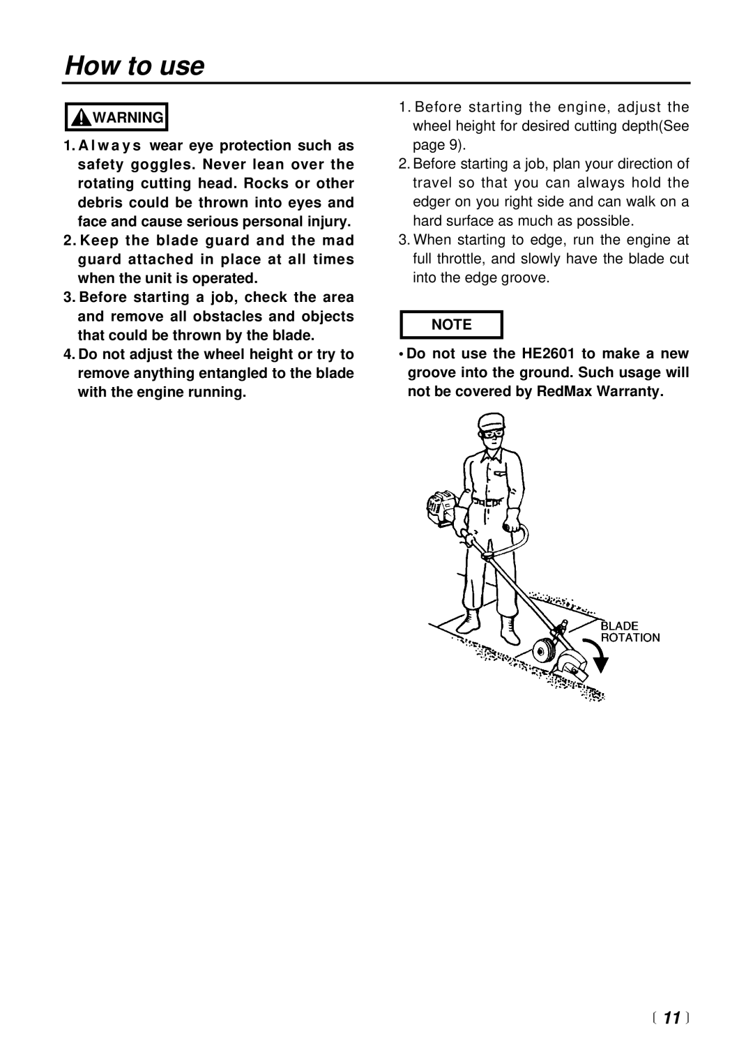 RedMax HE2601 manual How to use,  11  