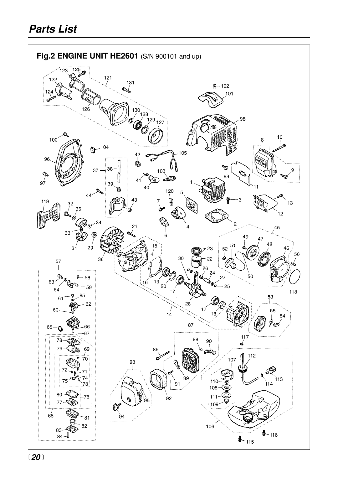 RedMax manual Engine Unit HE2601 S/N 900101 and up,  20  