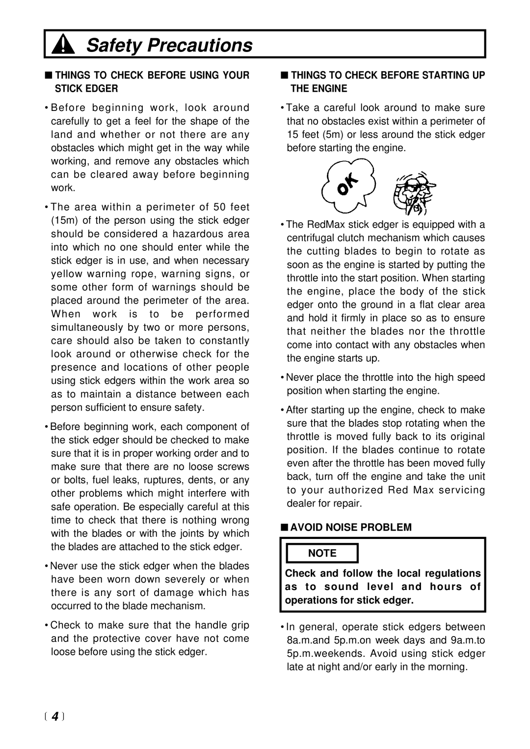 RedMax HE2601 manual  4 , Things to Check Before Using Your Stick Edger, Things to Check Before Starting UP the Engine 