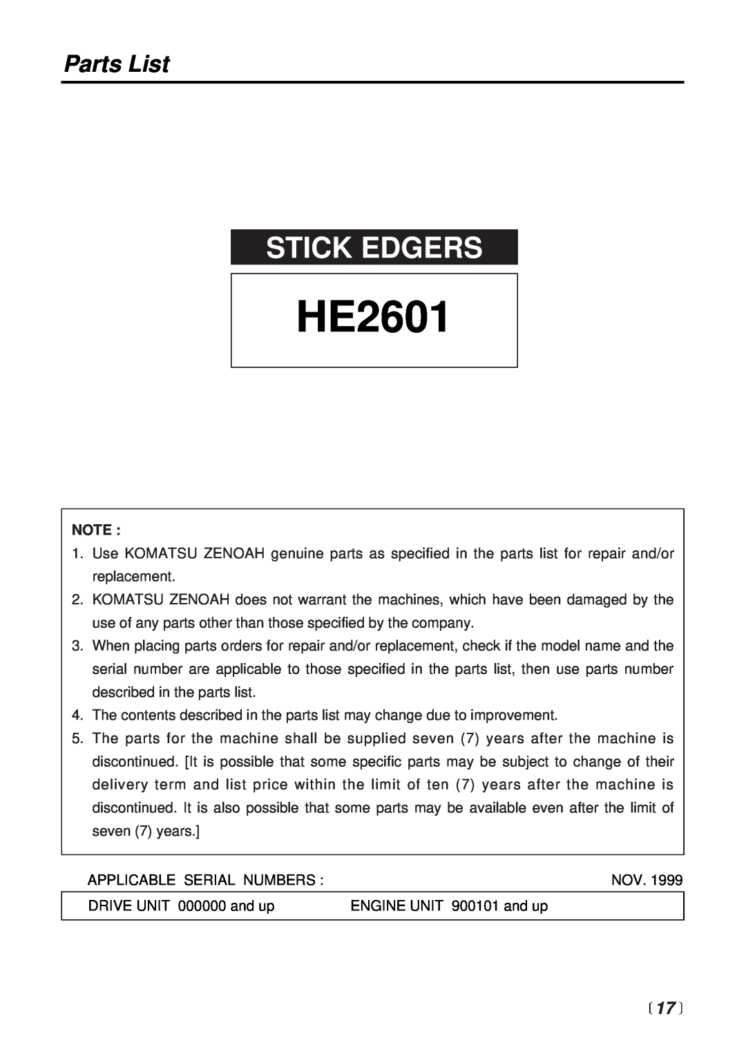 RedMax HE2601 manual Parts List, 17 , Stick Edgers 