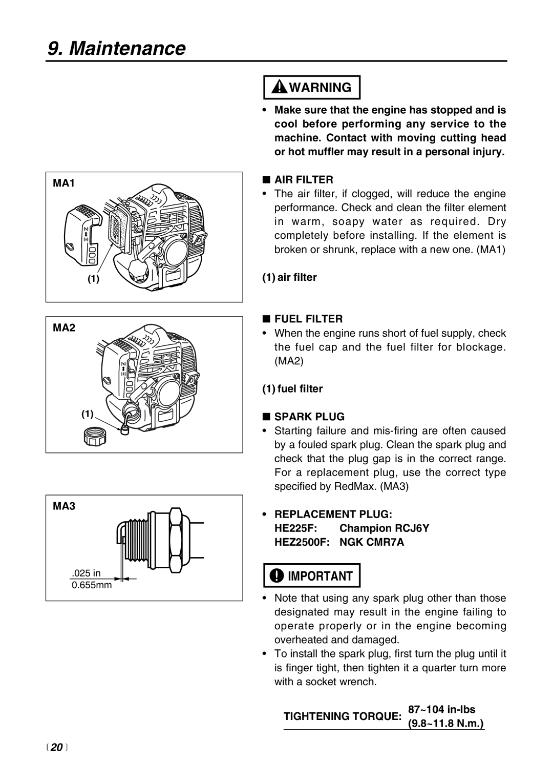 RedMax HEZ2500F, HE225F manual  20  