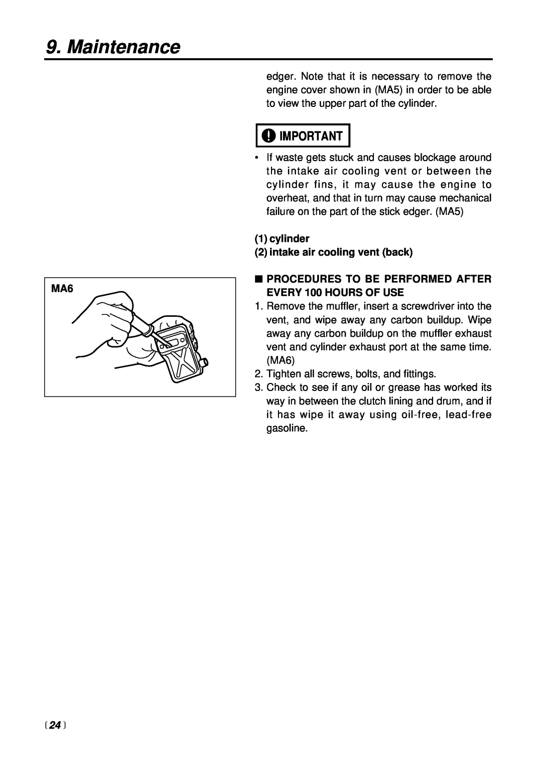 RedMax HEZ2500S manual  24 , Maintenance, cylinder 2 intake air cooling vent back 