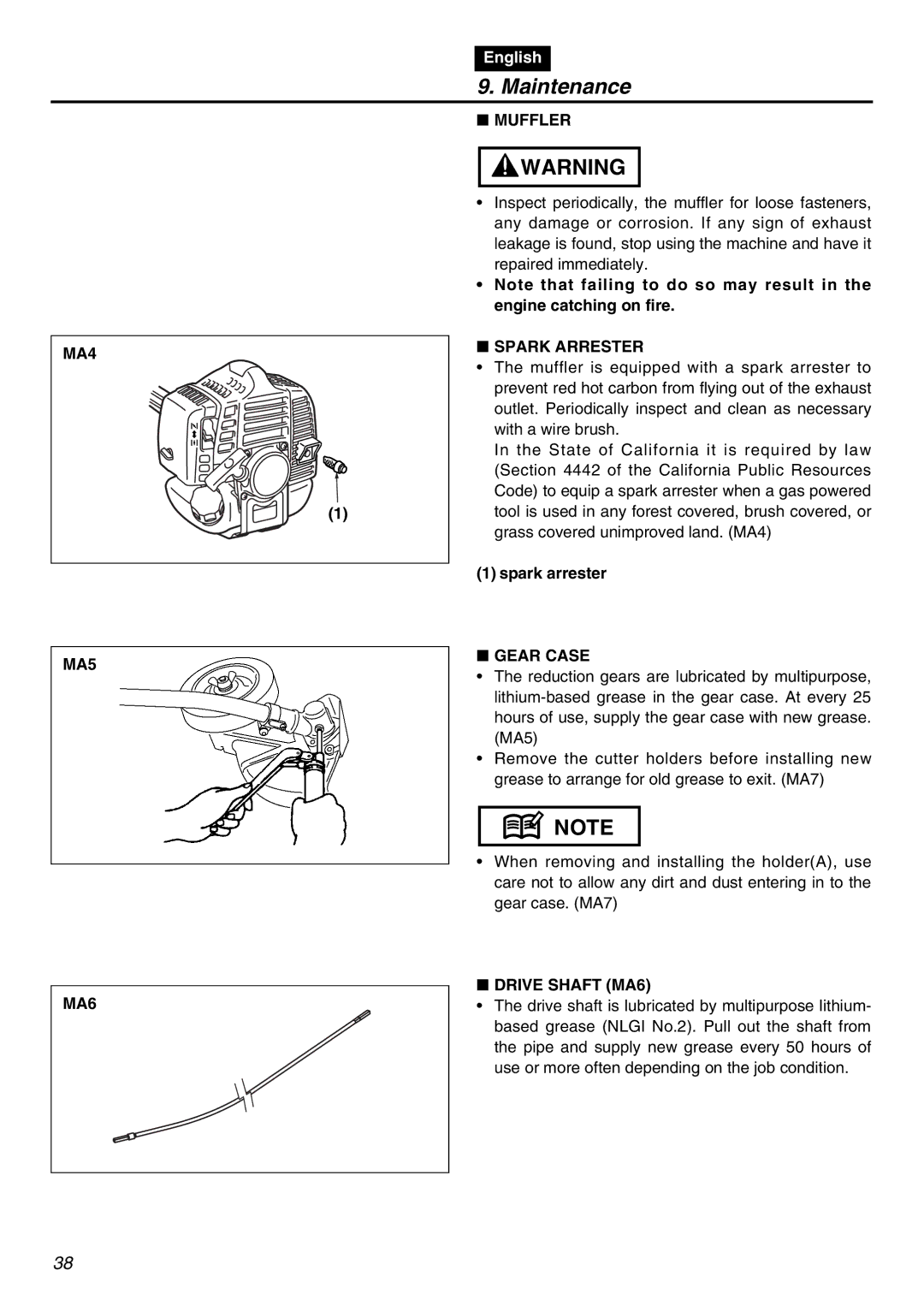 RedMax HEZ2601F manual Muffler MA4 MA5 MA6, Spark Arrester, Spark arrester, Gear Case, Drive Shaft MA6 