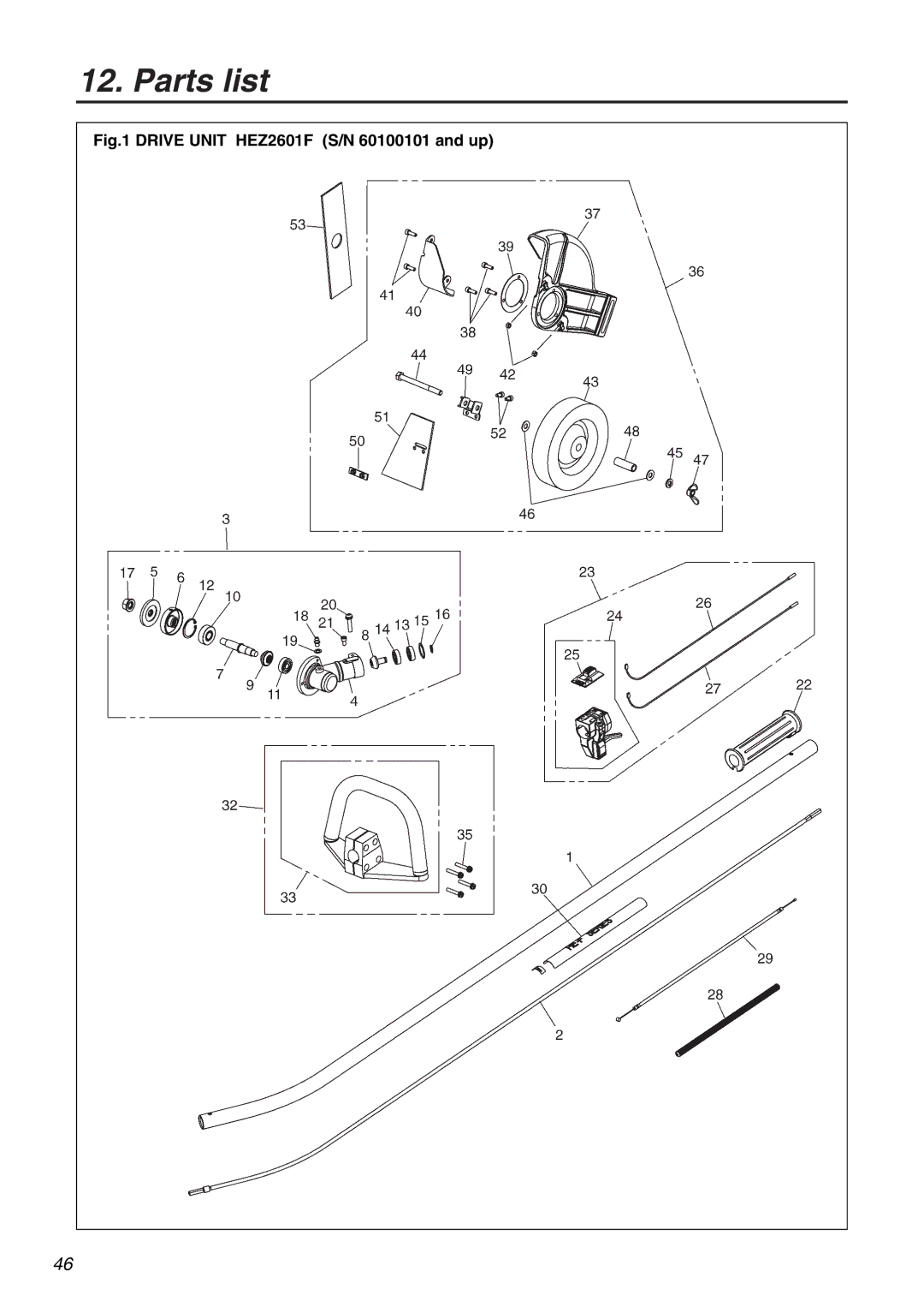 RedMax HEZ2601F manual Parts list 