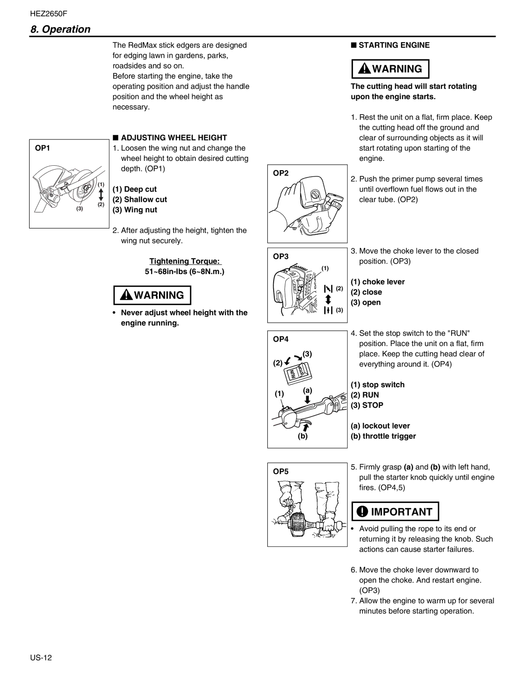 RedMax HEZ2650F manual Operation 