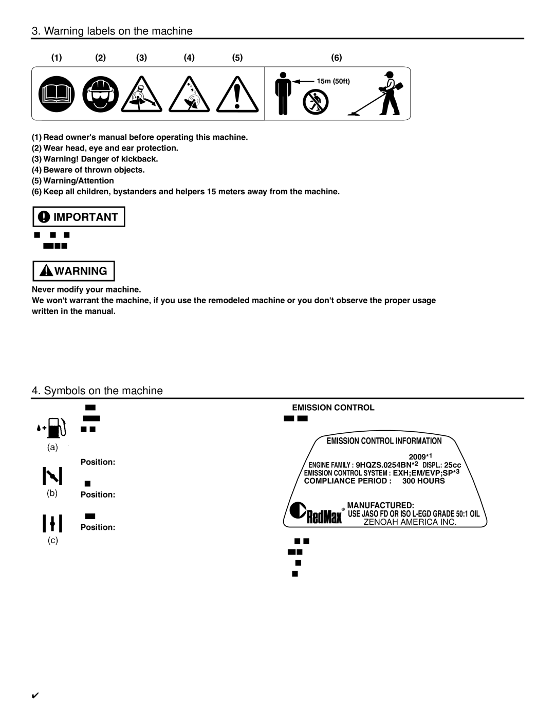 RedMax HEZ2650F manual Symbols on the machine, Emission Control, Manufactured 