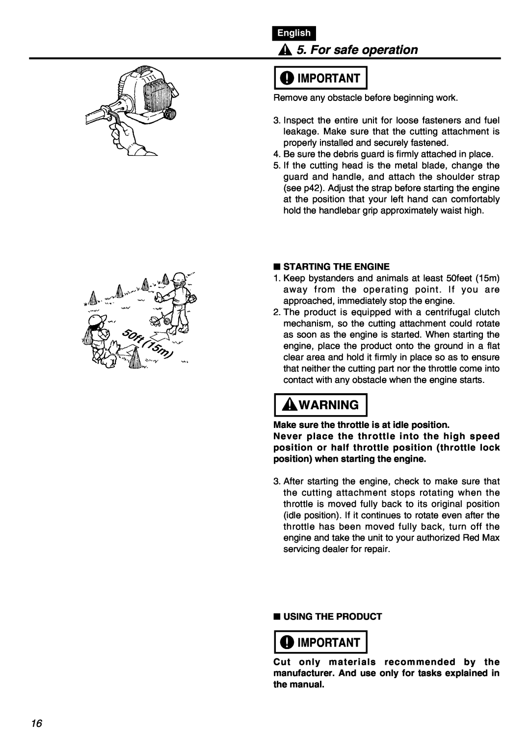 RedMax HEZ2602S, HEZ3001S For safe operation, English, Starting The Engine, Make sure the throttle is at idle position 