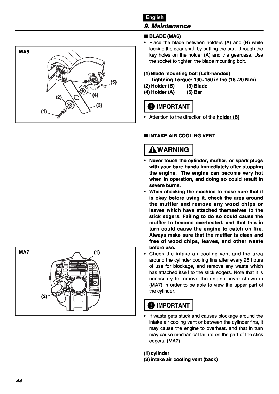 RedMax HEZ2401S, HEZ3001S, HEZ2602S manual Maintenance, English, BLADE MA6 