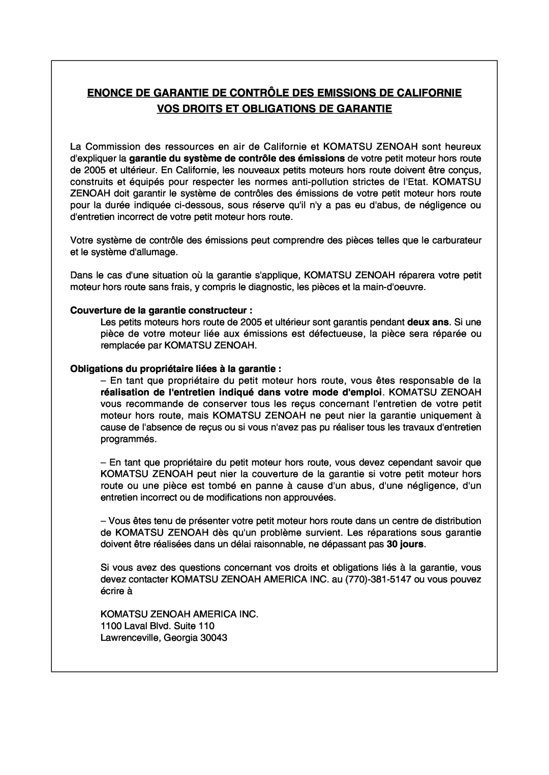 RedMax HEZ2401S manual Enonce De Garantie De Contrôle Des Emissions De Californie, Vos Droits Et Obligations De Garantie 