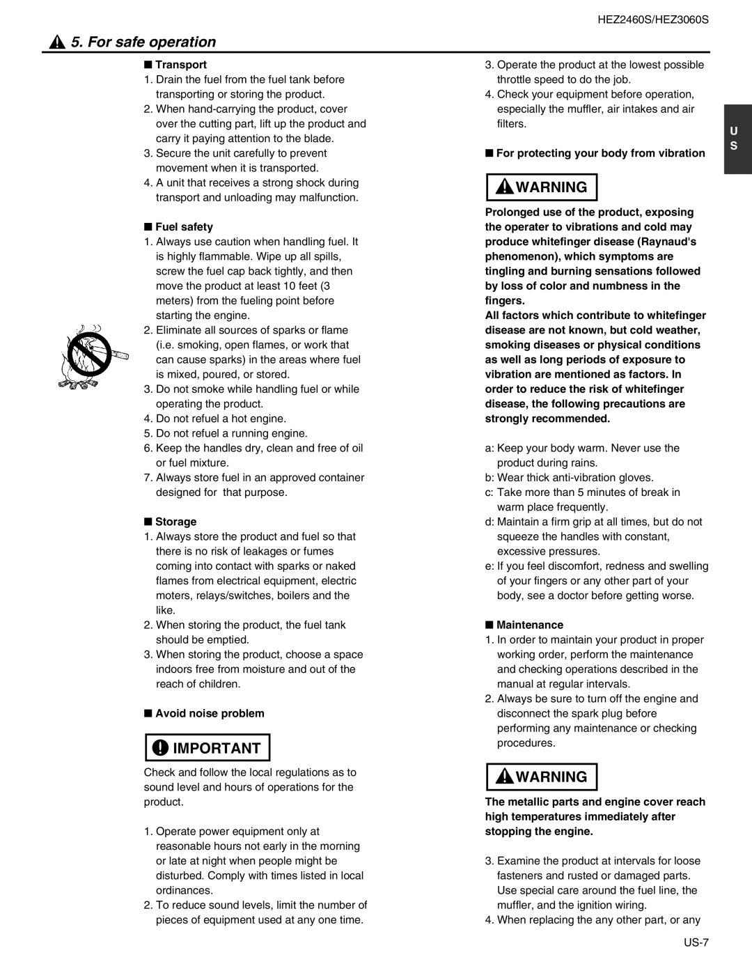 RedMax HEZ2460S, HEZ3060S manual Transport, Fuel safety, Storage, Maintenance 