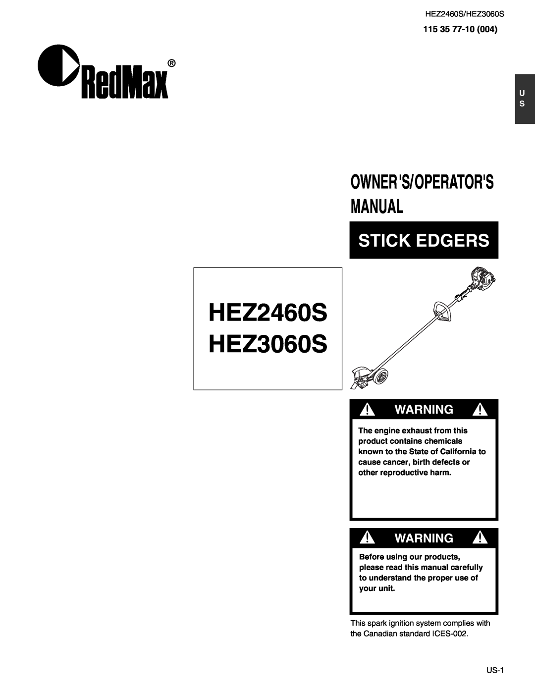 RedMax manual 115 35 77-10, HEZ2460S HEZ3060S, Manual, Stick Edgers, Owners/Operators 