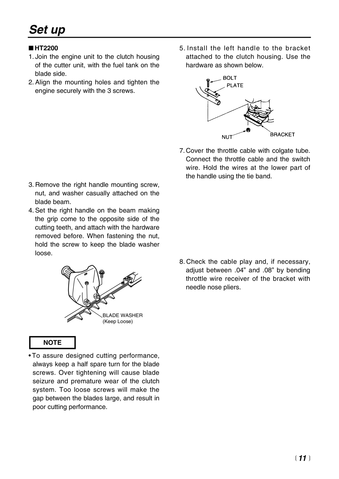 RedMax CHT2200 manual Set up 