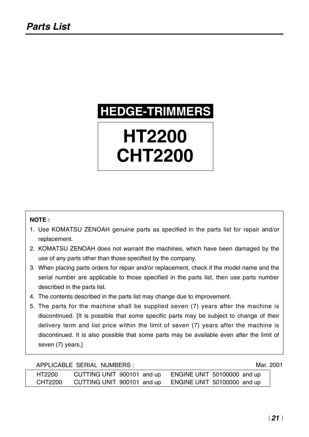 RedMax CHT2200 manual Parts List 