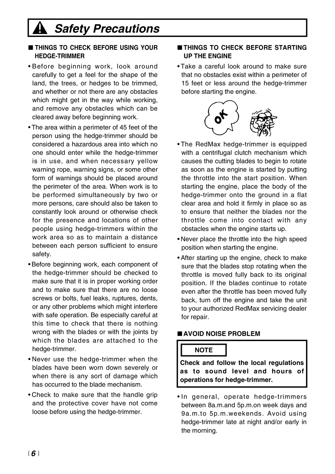 RedMax CHT2200 manual Things to Check Before Using Your HEDGE-TRIMMER, Things to Check Before Starting UP the Engine 