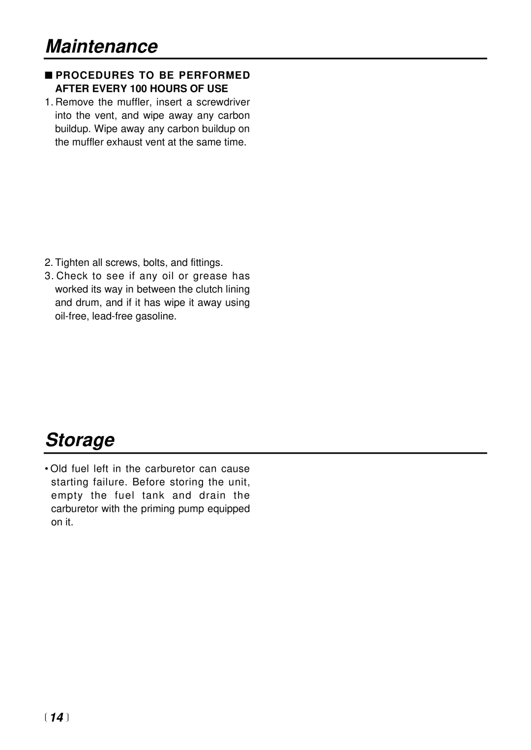 RedMax HT2300A, CHT2300L, CHT2300B manual Storage, Procedures to be Performed After Every 100 Hours of USE 