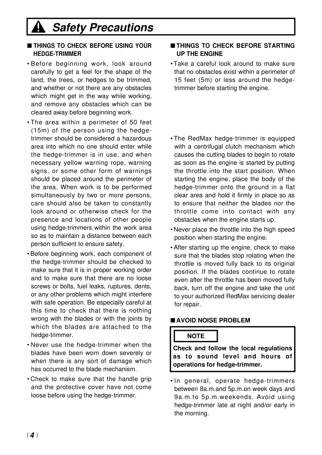 RedMax CHT2300L, HT2300A Things to Check Before Using Your HEDGE-TRIMMER, Things to Check Before Starting UP the Engine 