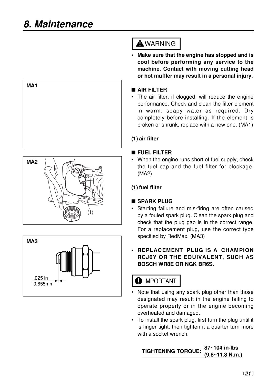 RedMax CHT2301 manual  21  