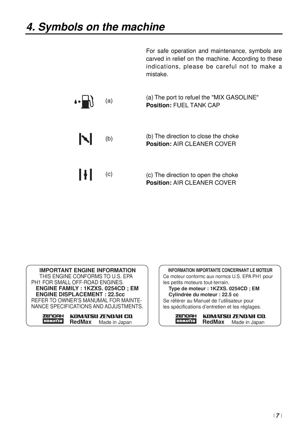 RedMax CHT2301 manual Symbols on the machine,  7  