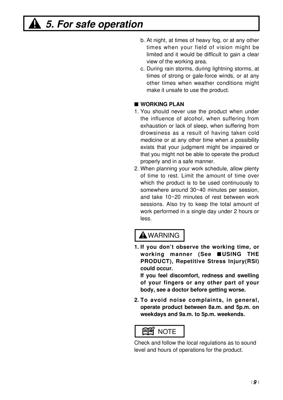 RedMax CHT2301 manual Working Plan,  9  