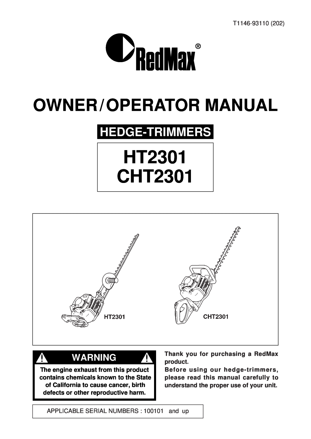 RedMax manual HT2301 CHT2301, Hedge-Trimmers, Owner / Operator Manual 