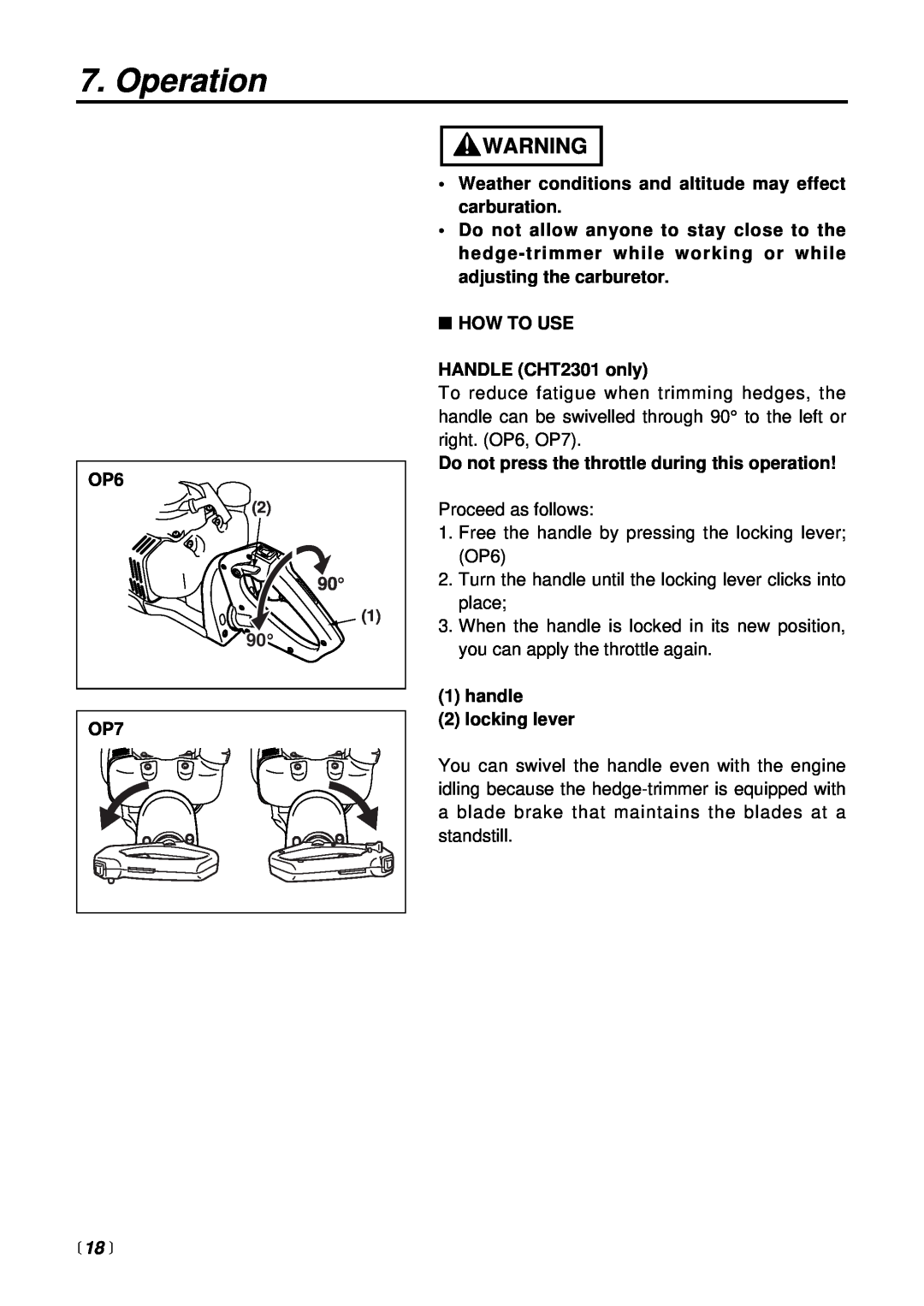 RedMax CHT2301 manual  18 , Operation, Weather conditions and altitude may effect carburation 