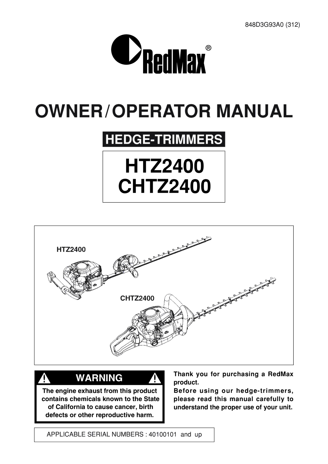 RedMax manual HTZ2400 CHTZ2400 