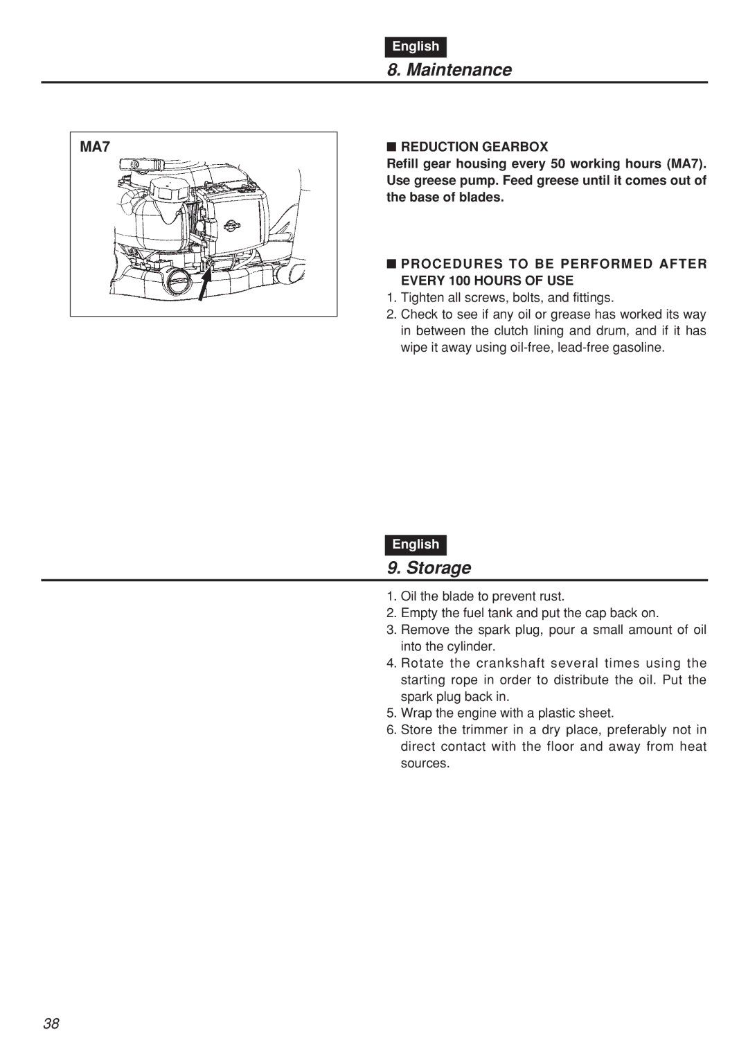 RedMax CHTZ2401L manual Storage, Reduction Gearbox, Procedures to be Performed After Every 100 Hours of USE 