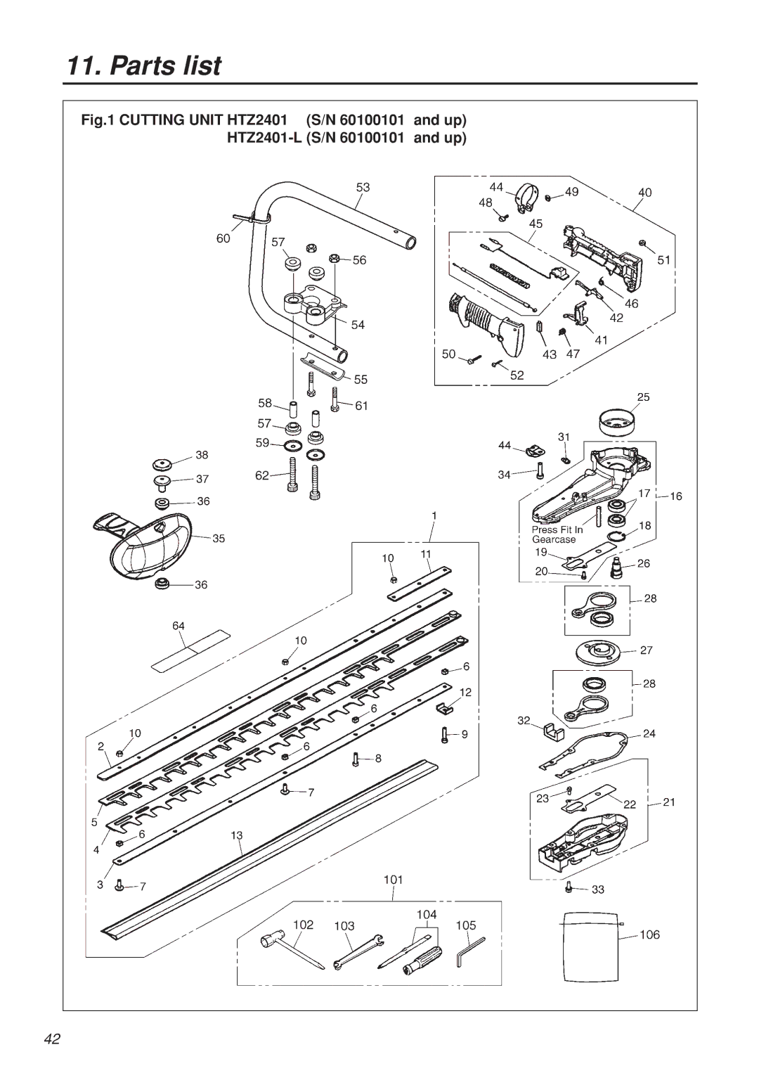 RedMax CHTZ2401L manual Parts list 