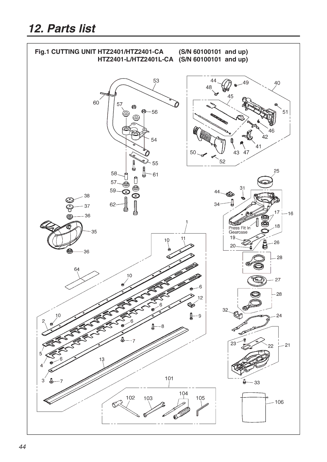 RedMax CHTZ2401-CA, CHTZ2401L-CA manual Parts list 