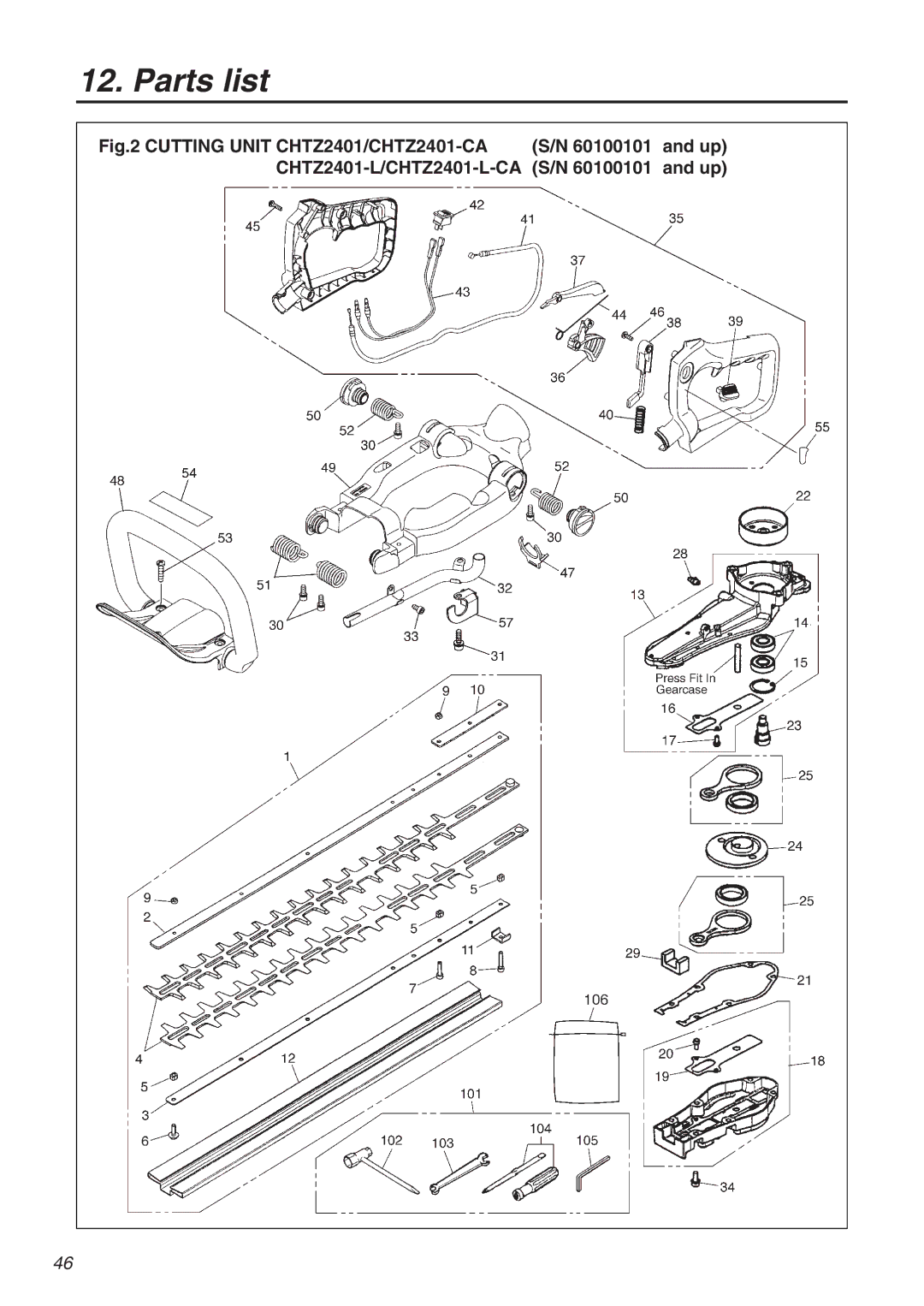 RedMax CHTZ2401-CA, CHTZ2401L-CA manual Parts list 