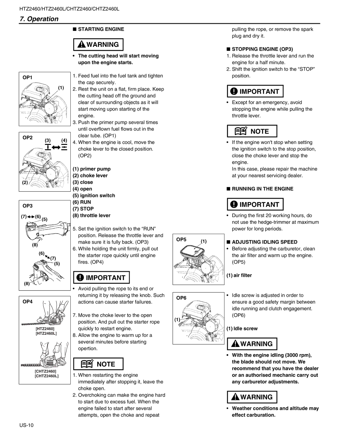 RedMax CHTZ2460L manual Operation 