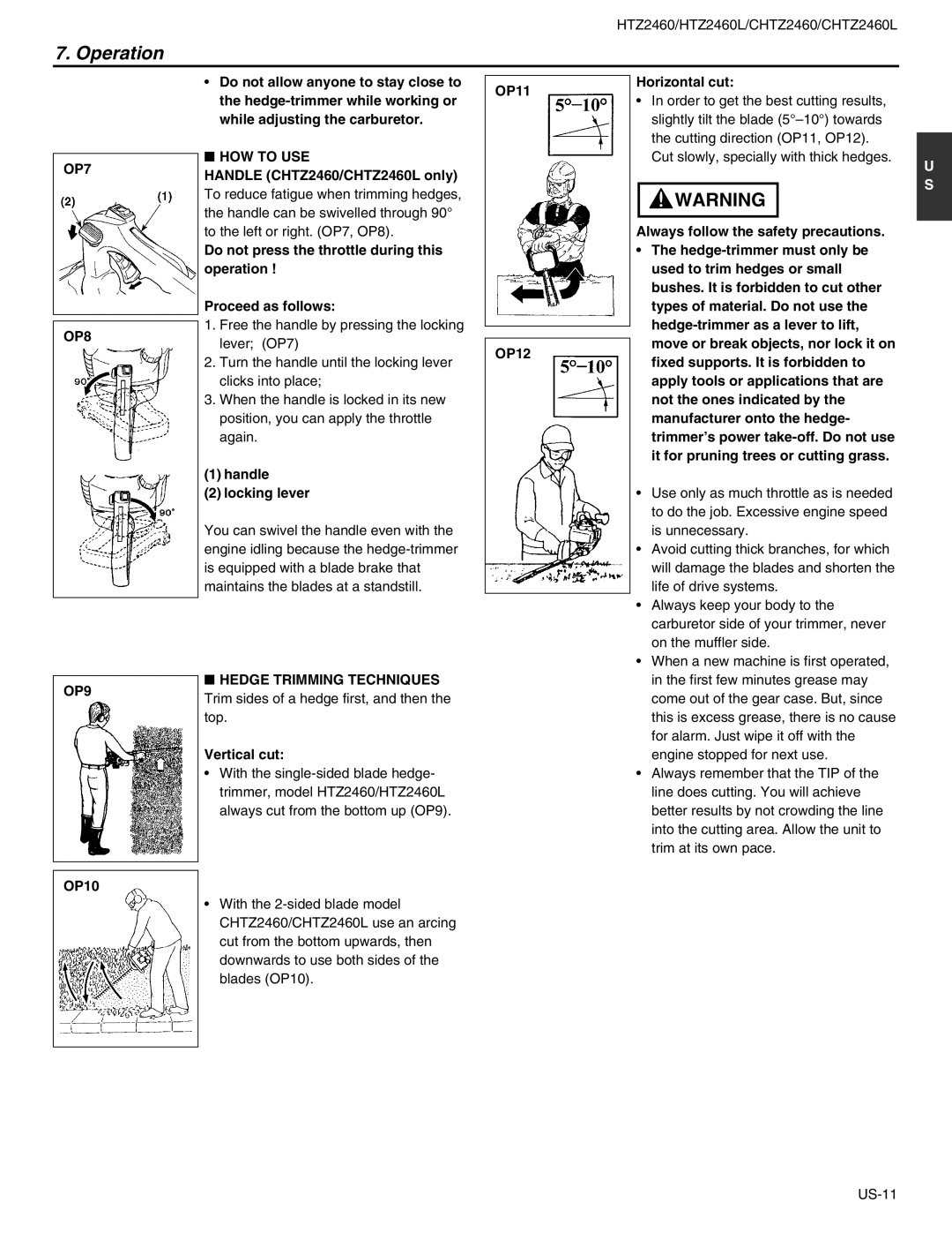 RedMax CHTZ2460L manual OP7, HOW to USE, OP8 OP9 